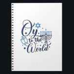 Oy to the World Hanukkah Jewish Funny  Notebook<br><div class="desc">Jewish holiday humor,  Hanukkah 2025,  menorah celebration,  oy vey joke,  Hanukkah pun,  Jewish Christmas parody,  holiday season Jewish humor,  festive Jewish saying,  menorah tee</div>