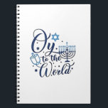 Oy to the World Hanukkah Jewish Funny  Notebook<br><div class="desc">Jewish holiday humor,  Hanukkah 2025,  menorah celebration,  oy vey joke,  Hanukkah pun,  Jewish Christmas parody,  holiday season Jewish humor,  festive Jewish saying,  menorah tee</div>