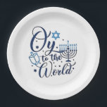 Oy to the World Hanukkah Jewish Funny  Paper Plates<br><div class="desc">Jewish holiday humor,  Hanukkah 2025,  menorah celebration,  oy vey joke,  Hanukkah pun,  Jewish Christmas parody,  holiday season Jewish humor,  festive Jewish saying,  menorah tee</div>