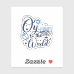 Oy to the World Hanukkah Jewish Funny  Sticker<br><div class="desc">Jewish holiday humor,  Hanukkah 2025,  menorah celebration,  oy vey joke,  Hanukkah pun,  Jewish Christmas parody,  holiday season Jewish humor,  festive Jewish saying,  menorah tee</div>