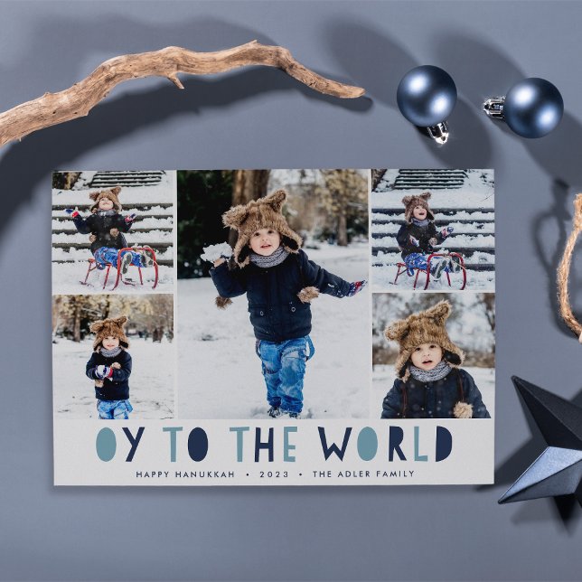 Oy to the World | Hanukkah Photo Collage Card (Creator Uploaded)