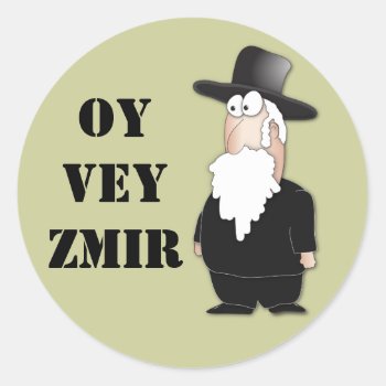 Oy Vey Funny Jewish Rabbi - Cool Cartoon Classic Round Sticker by chromobotia at Zazzle