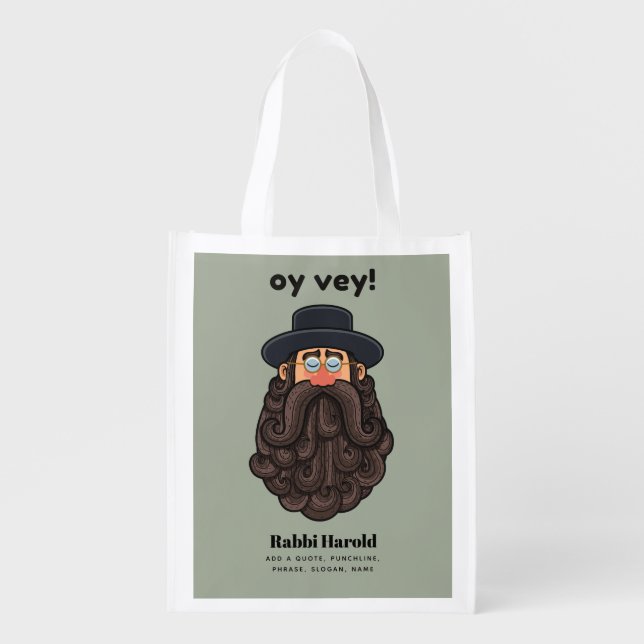 OY VEY! Funny RABBI Peronalized Grocery Bag (Front)