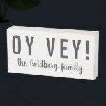 Oy Vey | Hanukkah Family Name Wooden Box Sign<br><div class="desc">Hanukkah... The festival of lights is here. Light the menorah, play with the dreidel and feast on latkes and sufganiyot. Celebrate the spirit of Hanukkah with friends, family. Add your custom wording to this design by using the "Edit this design template" boxes on the right hand side of the item,...</div>