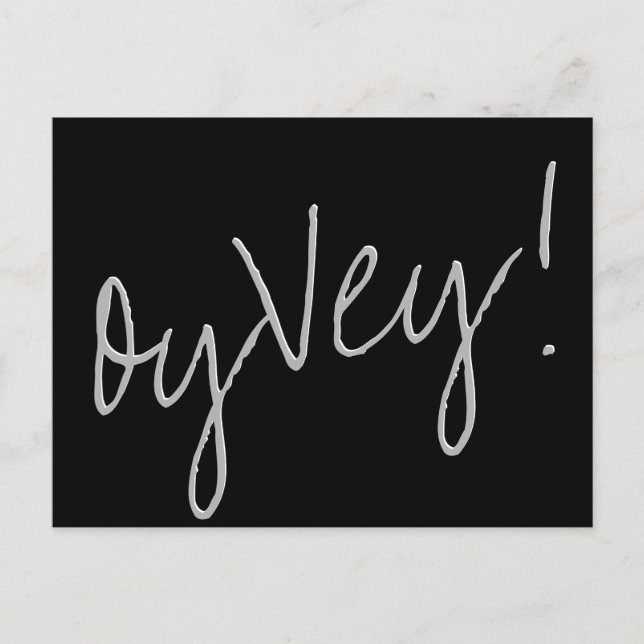 Oy Vey Script | Black Gray Change of Wedding Date Postcard (Front)