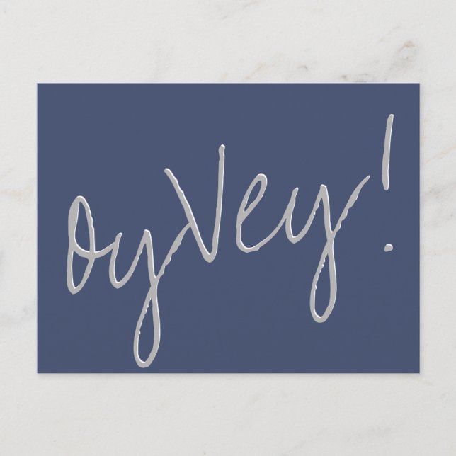 Oy Vey Script | Navy Blue and Gray Postponement Postcard (Front)