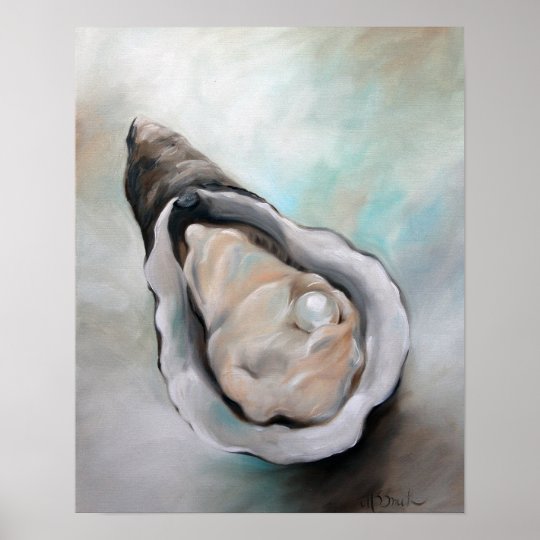 Oyster And Pearl Beach Seafood Art Poster Zazzle Com