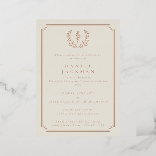 Oyster Asclepius Medical School Graduation Foil Invitation