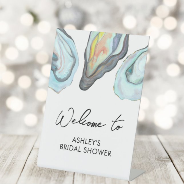 Oyster Bar Coastal Bridal Shower Welcome Pedestal Sign (Creator Uploaded)