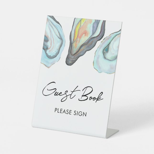 Oyster Bar Coastal Guest Book Tabletop Pedestal Sign (Front)
