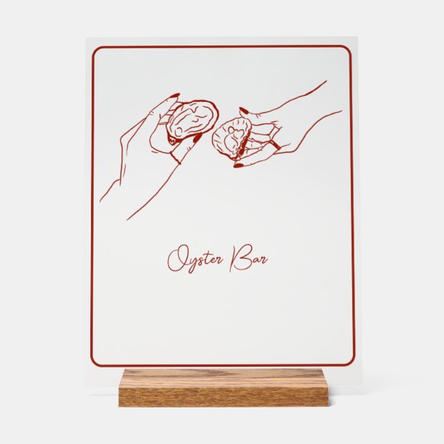 oyster bar red line drawing  acrylic sign (Front)