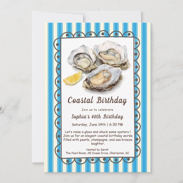 Oyster Birthday Party | Elegant Coastal  Invitatio Invitation (Front)