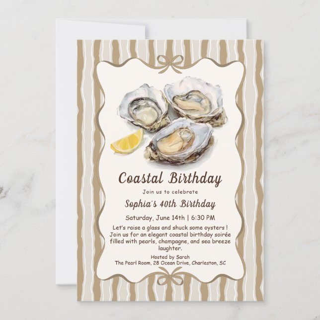 Oyster Birthday Party | Elegant Coastal  Invitation (Front)