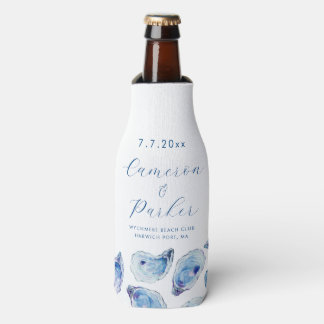 Oyster Blue Watercolor Wedding Favor Bottle Cooler