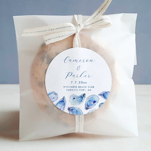 Oyster Blue Watercolor Wedding Favor Classic Round Sticker