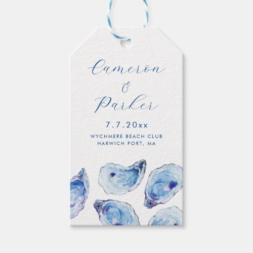 Oyster Blue Watercolor Wedding Favor Gift Tags