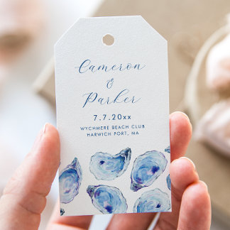 Oyster Blue Watercolor Wedding Favor Gift Tags