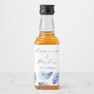 Oyster Blue Watercolor Wedding Favor Mini Liquor Bottle Label