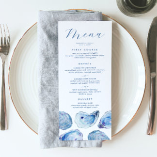Oyster Blue Watercolor Wedding Menu