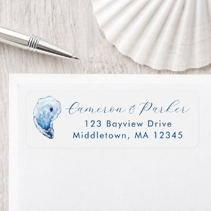 Oyster Blue Watercolor Wedding Return Address Label