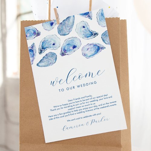 Oyster Blue Watercolor Wedding Welcome Itinerary Thank You Card