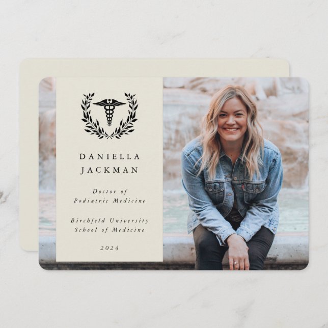Oyster Caduceus Medical School Graduation Photo Announcement (Front/Back)