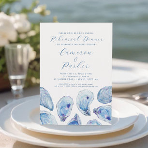 Oyster Casual Wedding Rehearsal Blue Watercolor Invitation