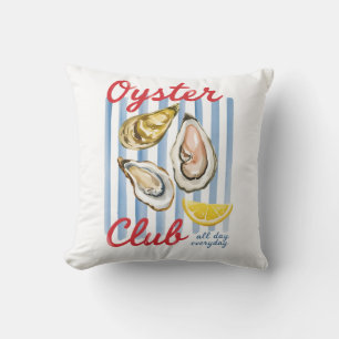 Oyster Club Watercolor Seafood Art Throw Pillow