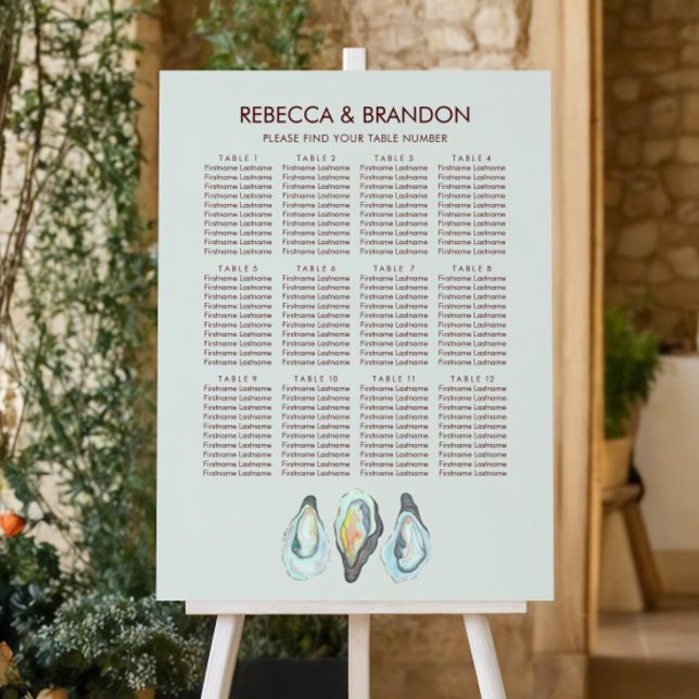 Oyster Coastal Wedding Seating Chart Sign, Foam Board (Creator Uploaded)