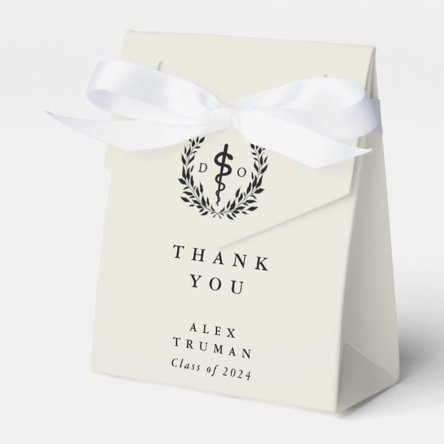 Oyster/Cream Doctor of Osteopathy Asclepius Favor Boxes (Front Side)