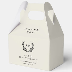 Oyster/Cream Monogram Laurel Wreath Graduation Favor Boxes