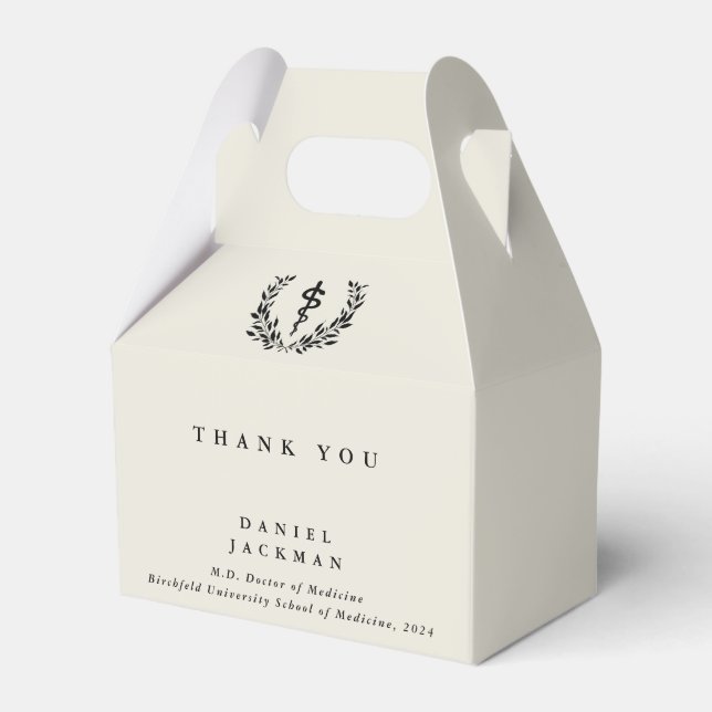 Oyster/Cream Personalized Asclepius+Laurel Wreath Favor Boxes (Front Side)