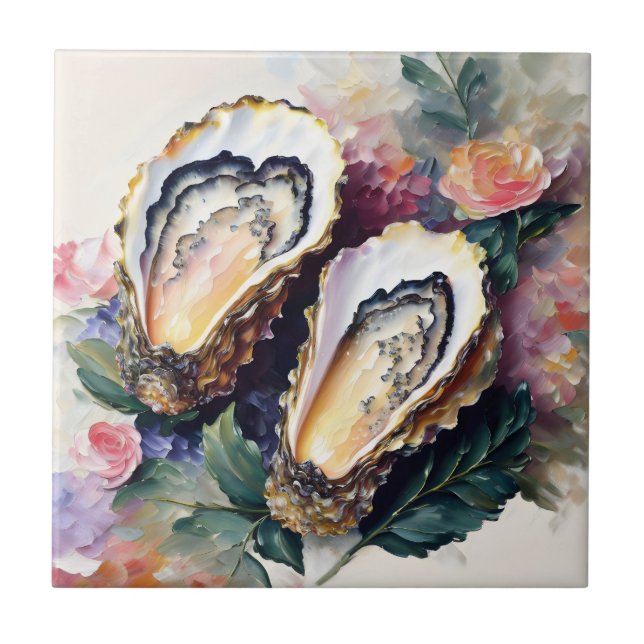 Oyster Floral Art Ceramic Tile (Front)