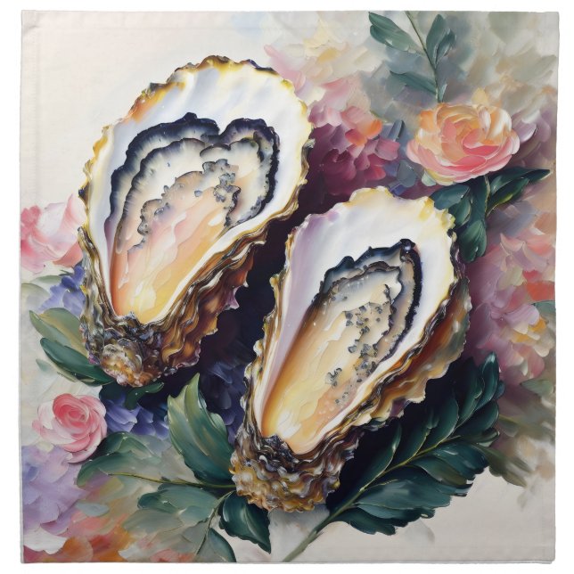 Oyster Floral Fine Art Cloth Napkin (Front)