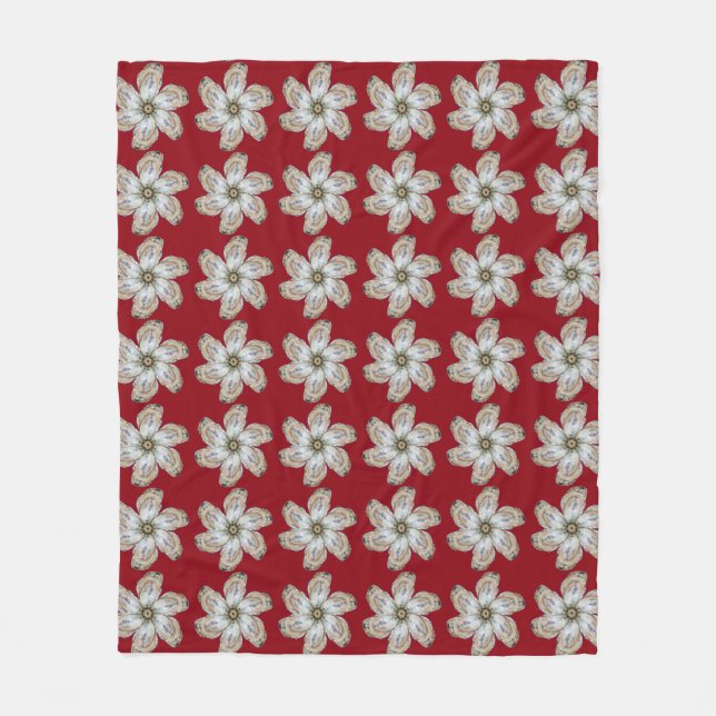 Oyster Flower Fleece Blanket - Design A Red (Front)