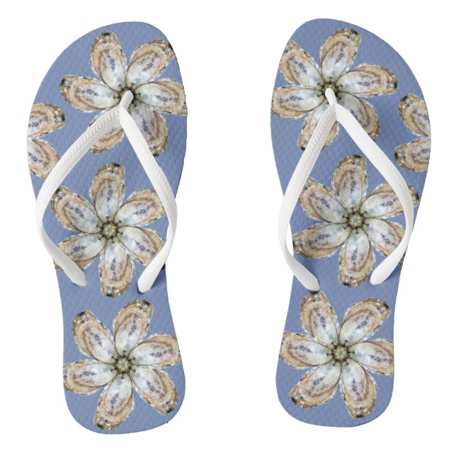 Oyster Flower Flip Flops - Design A Light Blue (Footbed)