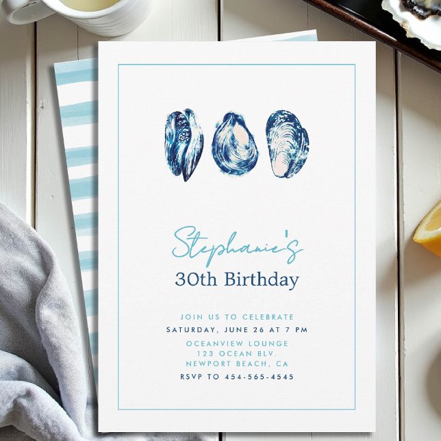 Oyster Frame Nautical Beach Ocean 30th Birthday Invitation (30th birthday invitation for women oysters party frame nautical boat yacht waterfront beach)