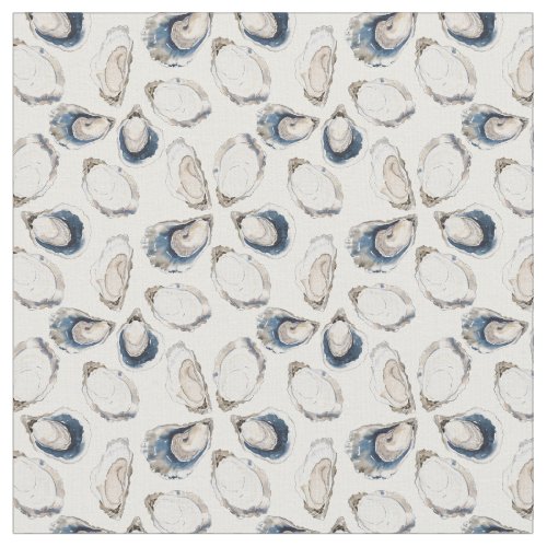 Oyster Half Shell Pattern in Blue Tan and White Fabric