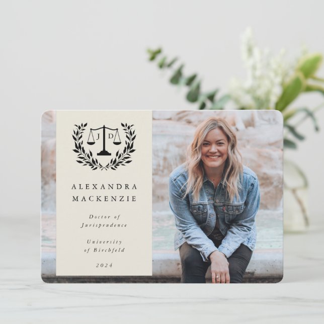Oyster JD Law Scales + Laurel Graduation Photo Announcement (Standing Front)