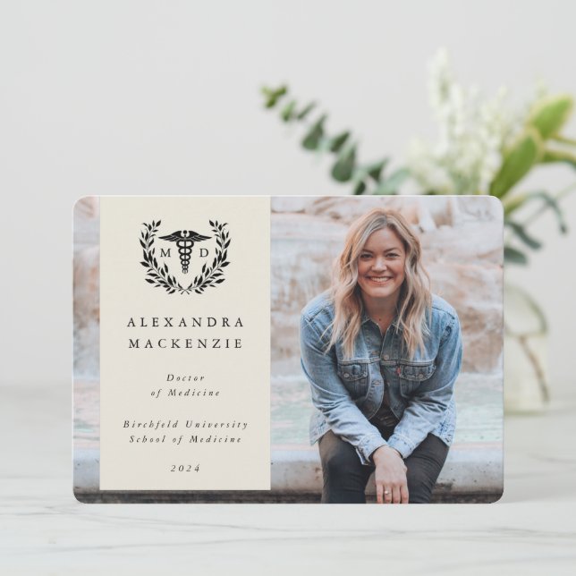 Oyster MD Doctor Caduceus+ Laurel Graduation Photo Announcement (Standing Front)