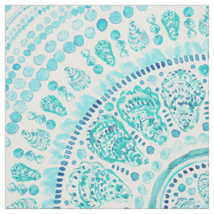 OYSTER O'CLOCK Aqua Coastal Mandala Fabric
