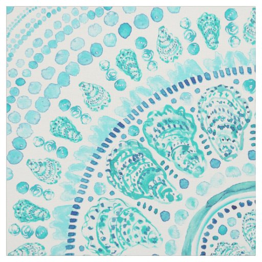 OYSTER O'CLOCK Aqua Coastal Mandala Fabric