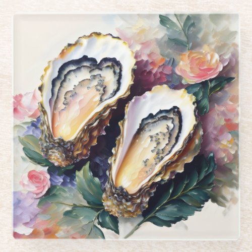 Oyster Oil Painting Botanical Art Glass Coaster