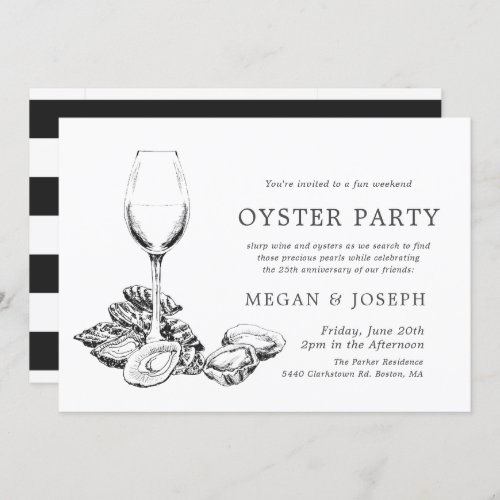 Oyster Pearl Anniversary Dinner  Black Stripes Invitation