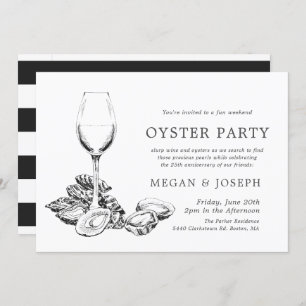 Oyster Pearl Anniversary Dinner Black Stripes Invitation