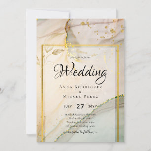 Oyster Pearl Gold WEDDING Alcohol Ink Abstract Invitation