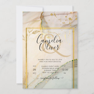 Oyster Pearl Gold WEDDING Alcohol Ink Abstract Invitation