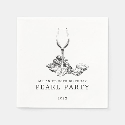 Oyster Pearl Party  Black and White Napkins