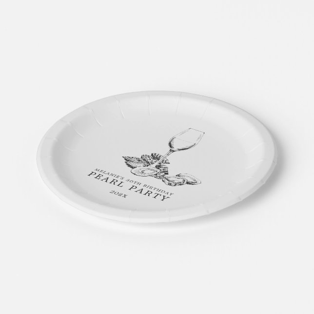 Oyster Pearl Party | black and white Paper Plates (Angled)