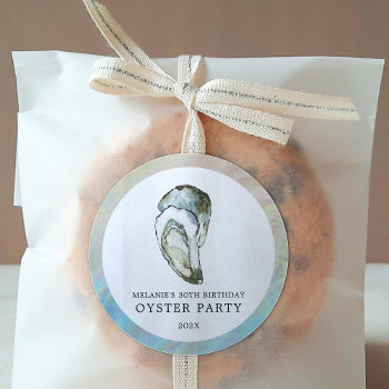 Oyster Pearl Party | Dual Oysters Classic Round Sticker by colorjungle at Zazzle